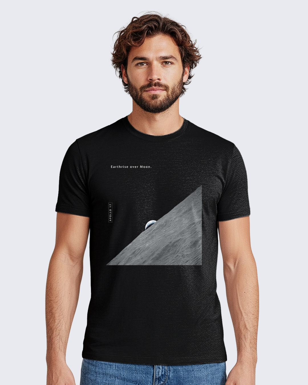 Camiseta Unissex Preta - 100% Algodão - NASA Earthrise Over The Moon