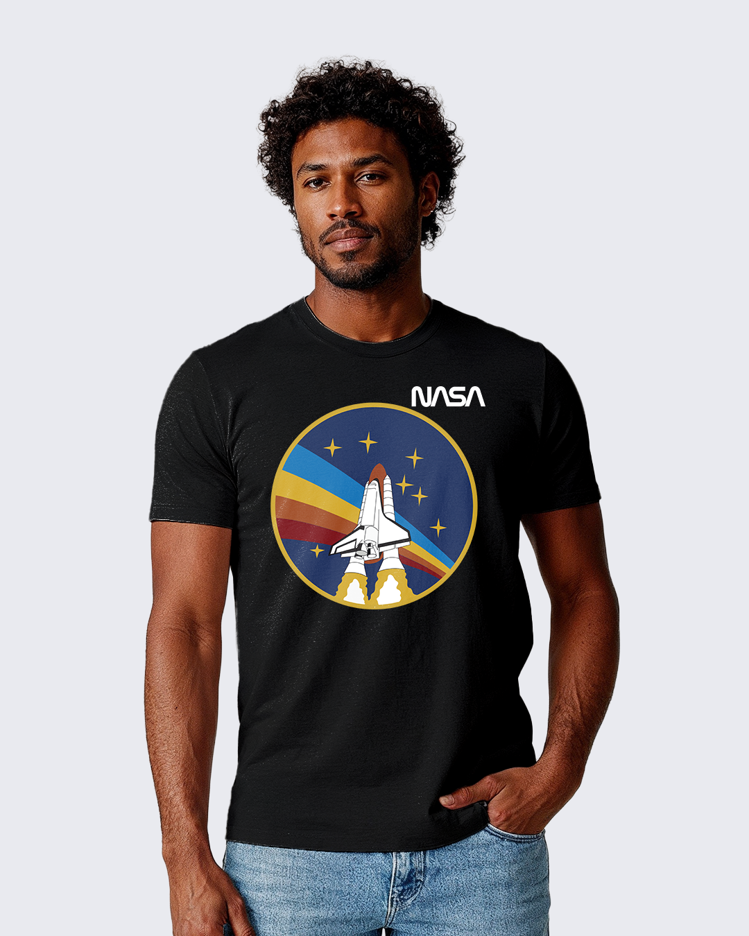 Camiseta Unissex Preta - 100% Algodão - NASA Missão STS-27