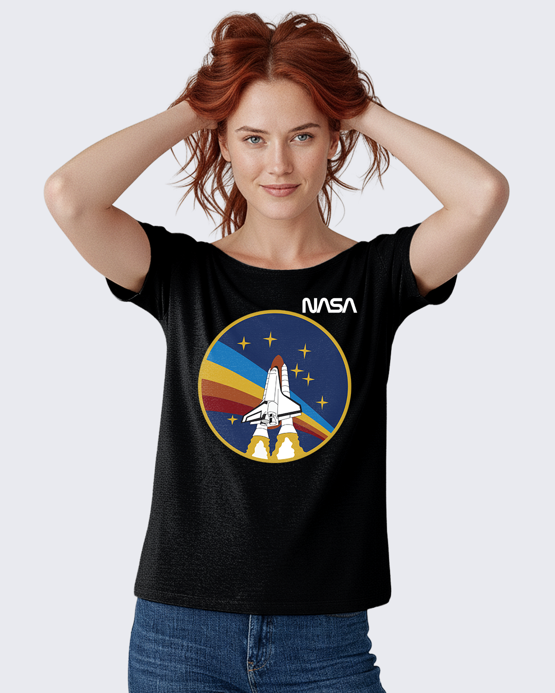 Camiseta Feminina Preta - 100% Algodão - NASA Missão STS-27