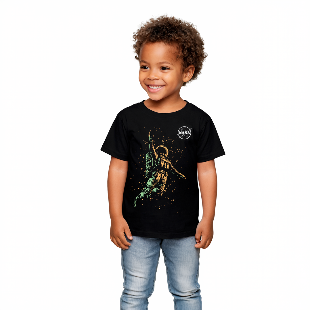 Camiseta Infantil Preta - 100% Algodão - NASA Cosmonauta