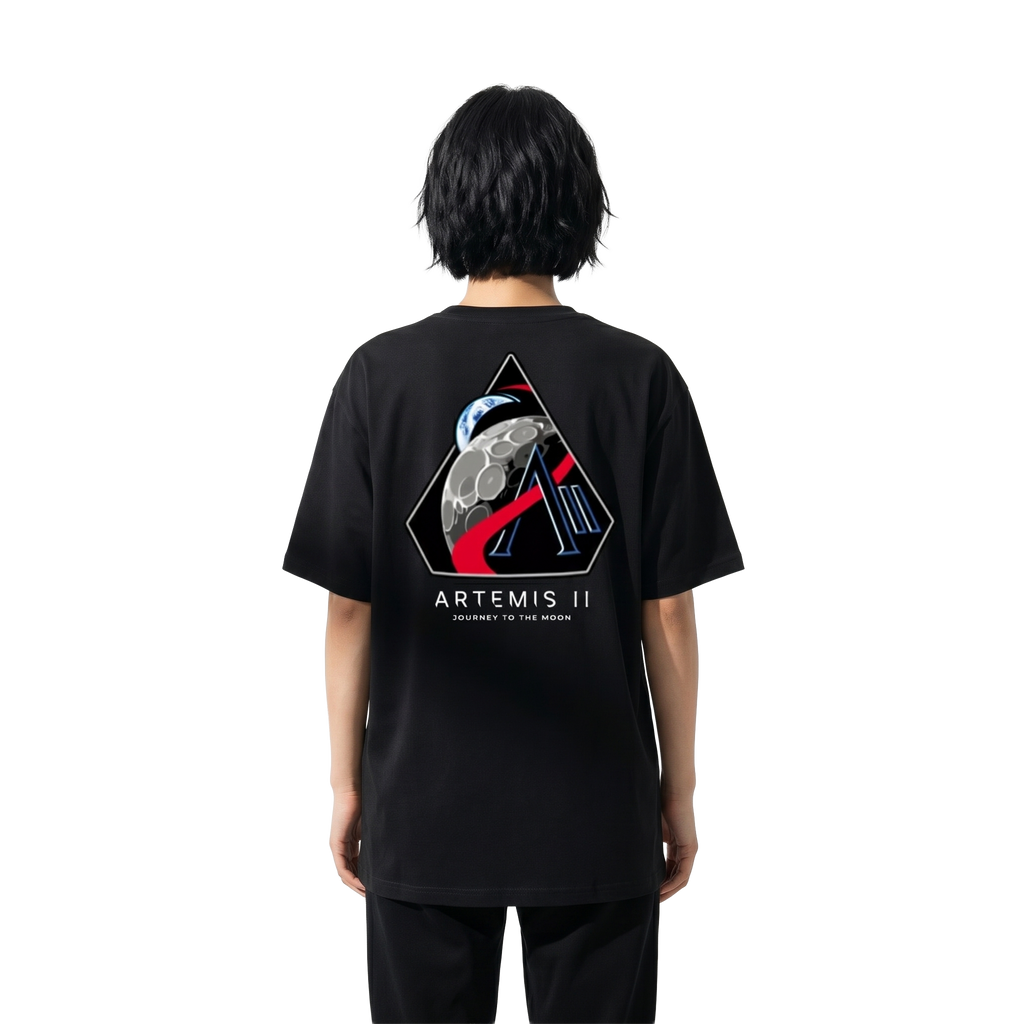 Camiseta Unissex Preta - 100% Algodão - NASA Missão Artemis II