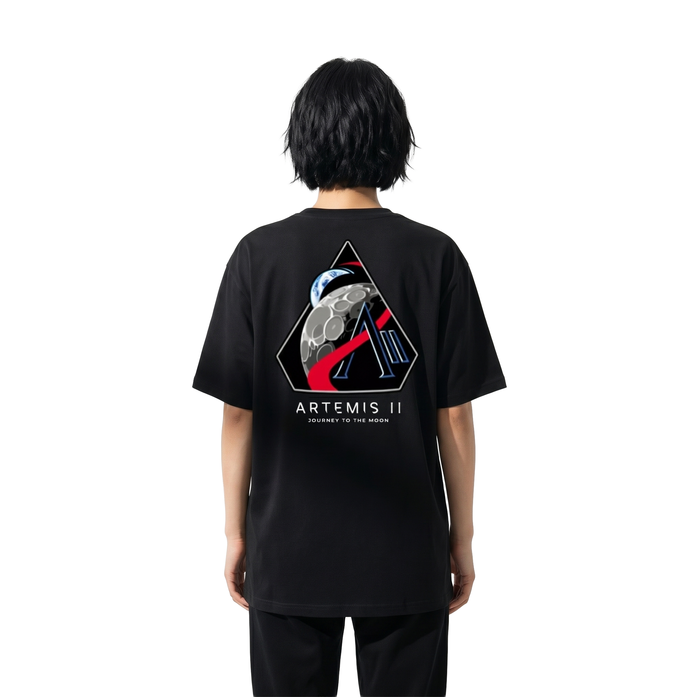 Camiseta Unissex Preta - 100% Algodão - NASA Missão Artemis II