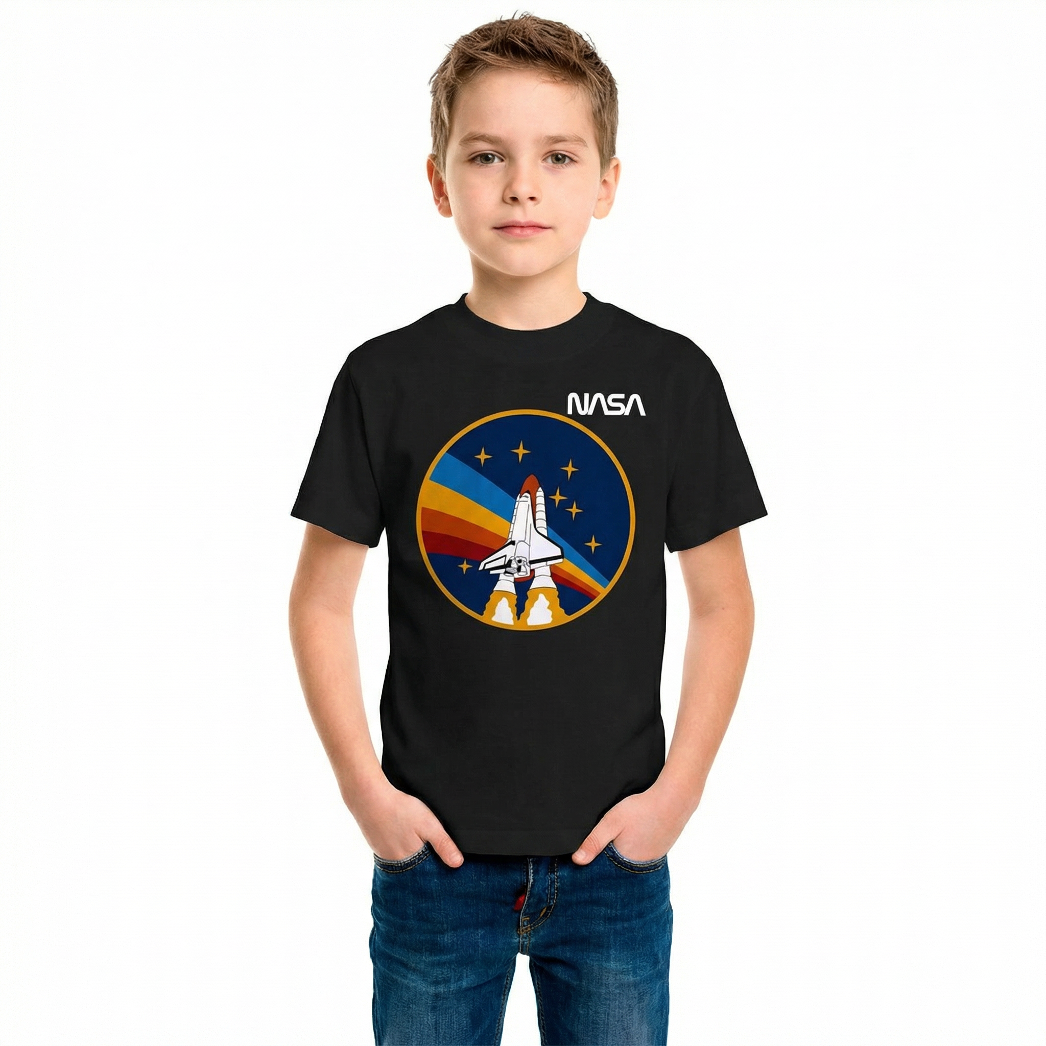 Camiseta Infantil Preta - 100% Algodão - NASA Missão STS-27